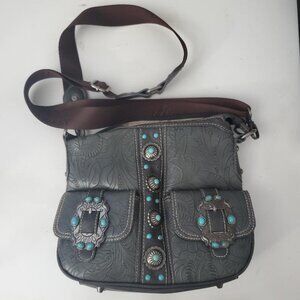 Montana West Western Leather Purse w/Turquoise Beads.